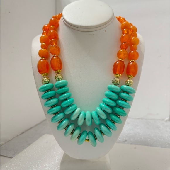 Jewelry - Elegant Orange and Turquoise Beaded Necklace
